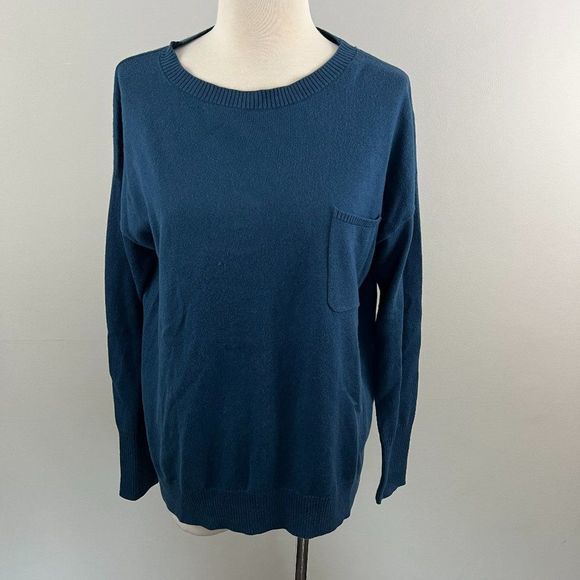 NWT CASLON Blue Scoop Neck Sweater with‎ Pocket (S) - Picture 2 of 8